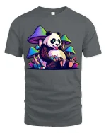 Trippy Panda Mushroom T-Shirt Psychedelic Animal Graphic Tee - gray t-shirt on white background