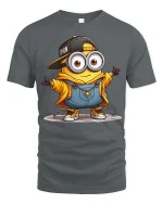 Cool Cartoon Minion Style T-Shirt Funny Yellow Character Tee - gray t-shirt on white background
