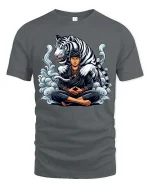 Meditating Warrior Tiger T-Shirt Zen Spirit Animal Art Tee - gray t-shirt on white background