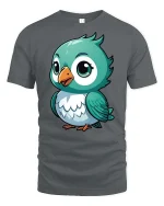 Cute Blue Bird T-Shirt Adorable Cartoon Bird Graphic Tee - gray t-shirt on white background
