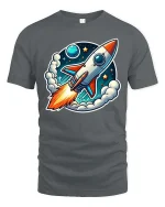 Retro Rocket T-Shirt Space Rocket Launch Cartoon Tee Gift - gray t-shirt on white background