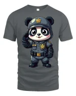 Cute Panda Police T-Shirt Kawaii Cop Panda Graphic Tee - gray t-shirt on white background