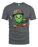 Funny Cactus Viking T-Shirt Cute Cactus Warrior Graphic - gray t-shirt on white background