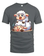 Cute Lamb Cartoon T-Shirt Adorable Sheep Graphic Tee Gift - gray t-shirt on white background