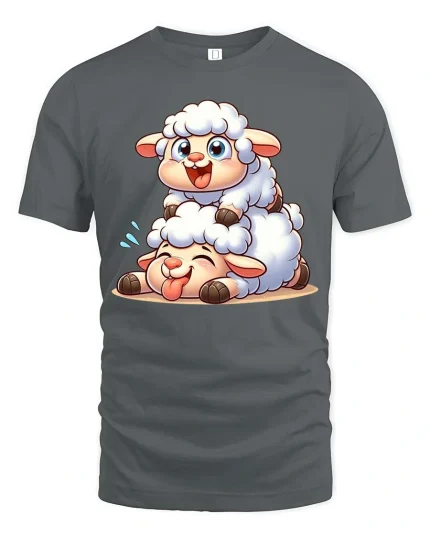 Cute Lamb Cartoon T-Shirt Adorable Sheep Graphic Tee Gift - gray t-shirt on white background