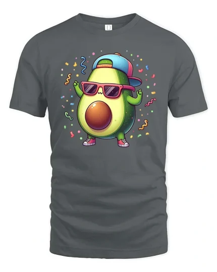 Cool Avocado T-Shirt Funny Avocado Cartoon Graphic Tee - gray t-shirt on white background