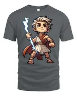 Cute Zeus Cartoon T-Shirt Greek Mythology Lightning Tee - gray t-shirt on white background