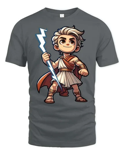 Cute Zeus Cartoon T-Shirt Greek Mythology Lightning Tee - gray t-shirt on white background