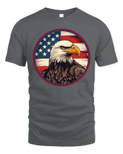 American Eagle Flag T-Shirt Patriotic USA Eagle Graphic - gray t-shirt on white background