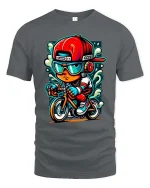 Cool Kid Biker T-Shirt Street Style Cartoon Bike Rider Tee - gray t-shirt on white background