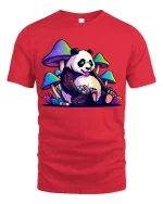 Trippy Panda Mushroom T-Shirt Psychedelic Animal Graphic Tee - red t-shirt on white background