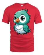 Cute Blue Bird T-Shirt Adorable Cartoon Bird Graphic Tee - red t-shirt on white background