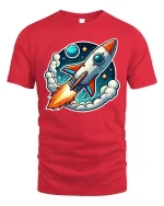 Retro Rocket T-Shirt Space Rocket Launch Cartoon Tee Gift - red t-shirt on white background