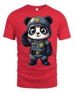 Cute Panda Police T-Shirt Kawaii Cop Panda Graphic Tee - red t-shirt on white background