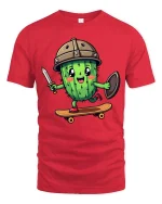 Funny Cactus Viking T-Shirt Cute Cactus Warrior Graphic - red t-shirt on white background