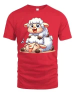 Cute Lamb Cartoon T-Shirt Adorable Sheep Graphic Tee Gift - red t-shirt on white background