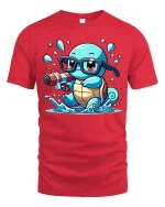 Cute Turtle Water Gun T-Shirt Funny Turtle Cartoon Tee - red t-shirt on white background