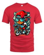 Cool Kid Biker T-Shirt Street Style Cartoon Bike Rider Tee - red t-shirt on white background
