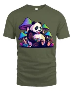 Trippy Panda Mushroom T-Shirt Psychedelic Animal Graphic Tee - military green t-shirt on white background