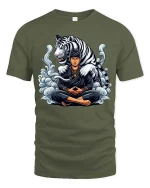 Meditating Warrior Tiger T-Shirt Zen Spirit Animal Art Tee - military green t-shirt on white background
