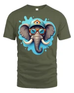 Cool Elephant Sunglasses T-Shirt Funny Elephant Graphic Tee - military green t-shirt on white background