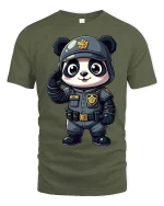 Cute Panda Police T-Shirt Kawaii Cop Panda Graphic Tee - military green t-shirt on white background