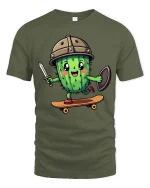 Funny Cactus Viking T-Shirt Cute Cactus Warrior Graphic - military green t-shirt on white background