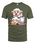 Cute Lamb Cartoon T-Shirt Adorable Sheep Graphic Tee Gift - military green t-shirt on white background