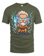 Cute Zeus Lightning T-Shirt Greek God Cartoon Thunder Tee - military green t-shirt on white background