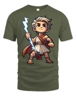 Cute Zeus Cartoon T-Shirt Greek Mythology Lightning Tee - military green t-shirt on white background