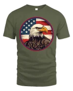American Eagle Flag T-Shirt Patriotic USA Eagle Graphic - military green t-shirt on white background