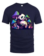 Trippy Panda Mushroom T-Shirt Psychedelic Animal Graphic Tee - navy t-shirt on white background