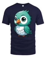Cute Blue Bird T-Shirt Adorable Cartoon Bird Graphic Tee - navy t-shirt on white background