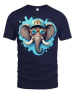 Cool Elephant Sunglasses T-Shirt Funny Elephant Graphic Tee - navy t-shirt on white background