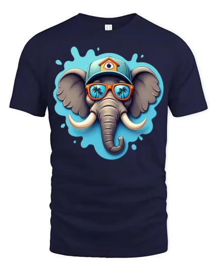 Cool Elephant Sunglasses T-Shirt Funny Elephant Graphic Tee - navy t-shirt on white background