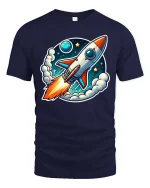 Retro Rocket T-Shirt Space Rocket Launch Cartoon Tee Gift - navy t-shirt on white background