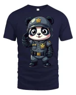 Cute Panda Police T-Shirt Kawaii Cop Panda Graphic Tee - navy t-shirt on white background
