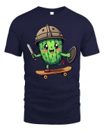 Funny Cactus Viking T-Shirt Cute Cactus Warrior Graphic - navy t-shirt on white background