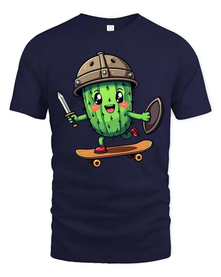Funny Cactus Viking T-Shirt Cute Cactus Warrior Graphic - navy t-shirt on white background