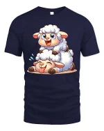 Cute Lamb Cartoon T-Shirt Adorable Sheep Graphic Tee Gift - navy t-shirt on white background