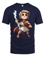 Cute Zeus Cartoon T-Shirt Greek Mythology Lightning Tee - navy t-shirt on white background