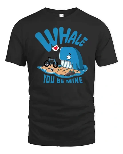 Whale You Be Mine Funny Whale Graphic T-Shirt Cute Pun Tee - black t-shirt on white background
