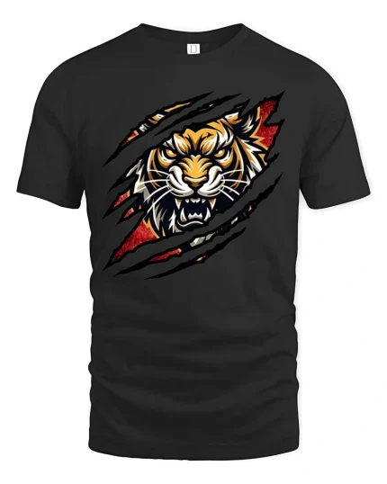 Fierce Tiger Claw Rip Graphic T-Shirt Wild Animal Power Tee - black t-shirt on white background