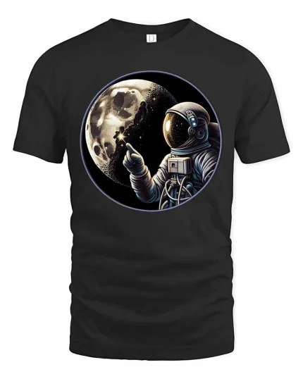 Astronaut Moon Space Graphic T-Shirt Cosmic Explorer Tee - black t-shirt on white background