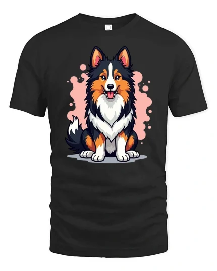 Cute Border Collie Dog Graphic T-Shirt Pet Lover Puppy Tee - black t-shirt on white background