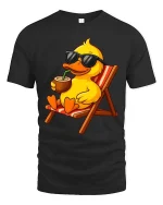 Cool Beach Duck Graphic T-Shirt Funny Summer Vacation Tee - black t-shirt on white background