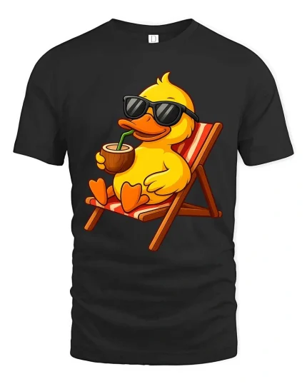 Cool Beach Duck Graphic T-Shirt Funny Summer Vacation Tee - black t-shirt on white background