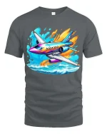 Colorful Jet Airplane Graphic T-Shirt Cool Aviation Travel Tee - gray t-shirt on white background
