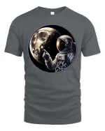 Astronaut Moon Space Graphic T-Shirt Cosmic Explorer Tee - gray t-shirt on white background