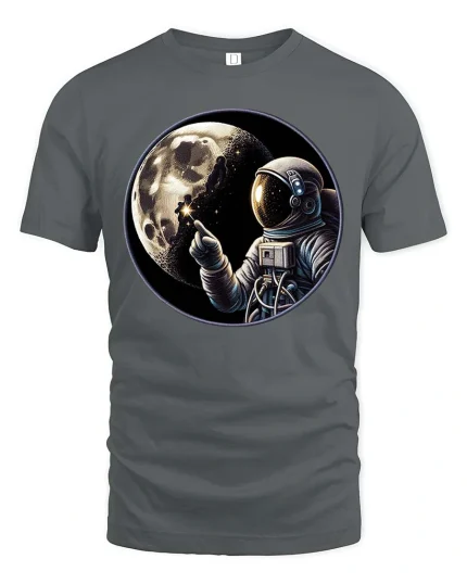 Astronaut Moon Space Graphic T-Shirt Cosmic Explorer Tee - gray t-shirt on white background